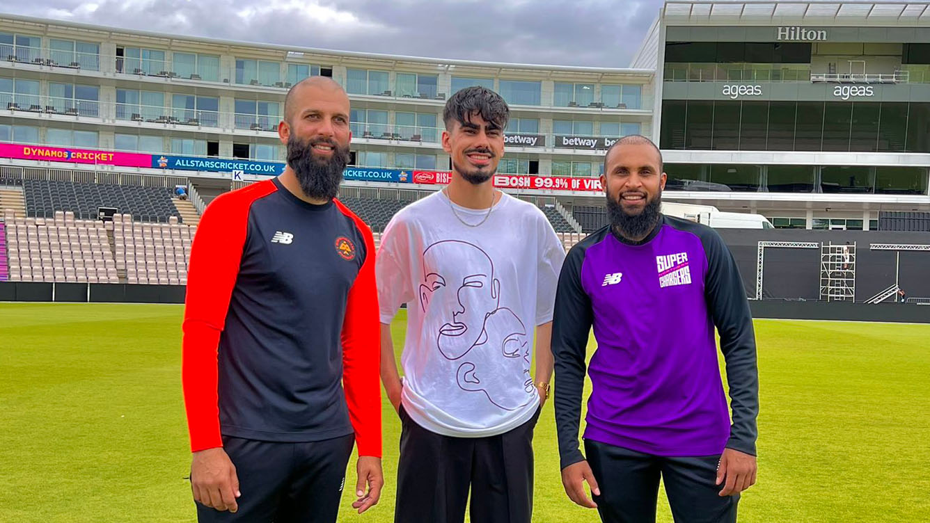 Moeen Ali with Srosh Khan and Adil Rashid at Southampton cricket ground