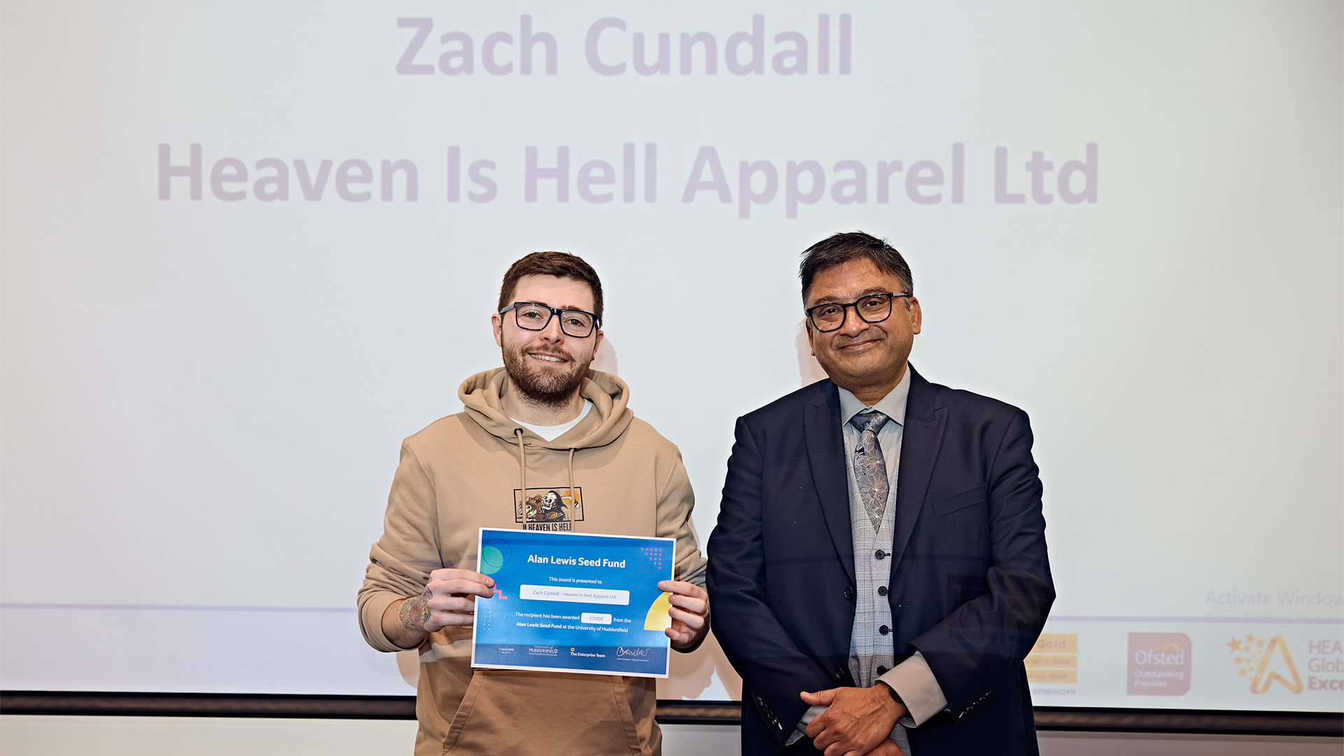 A student being presented with an award