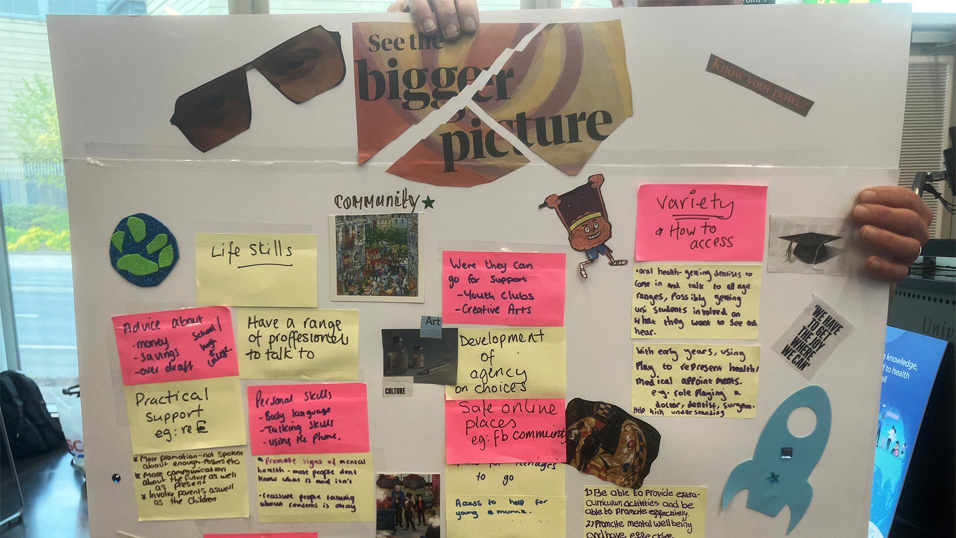 A board with post-it notes on
