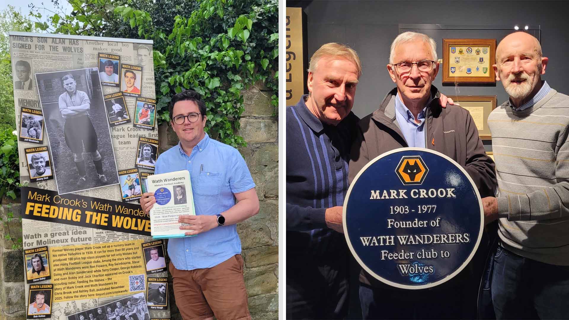 Ashley Ball with his book andformer Wolves players Steve Daley, Gerry Taylor and Bob Hatton
