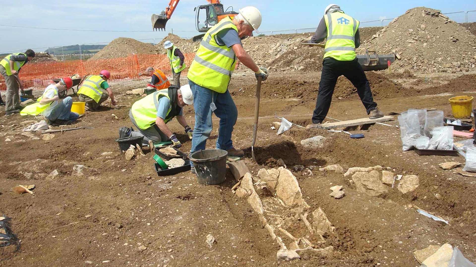 Archaeologists excavating a cemetery at Worth Matravers in Dorset