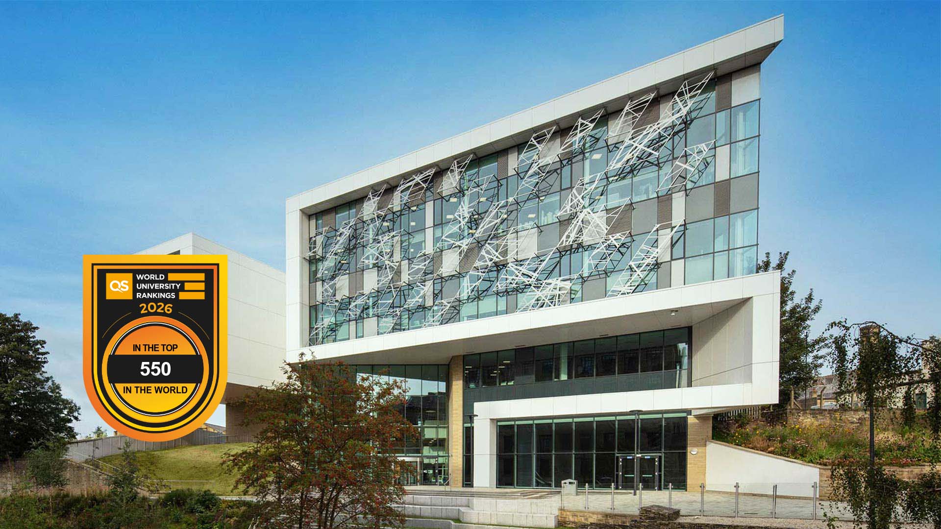 The Barbara Hepworth Building with the QS rankings logo