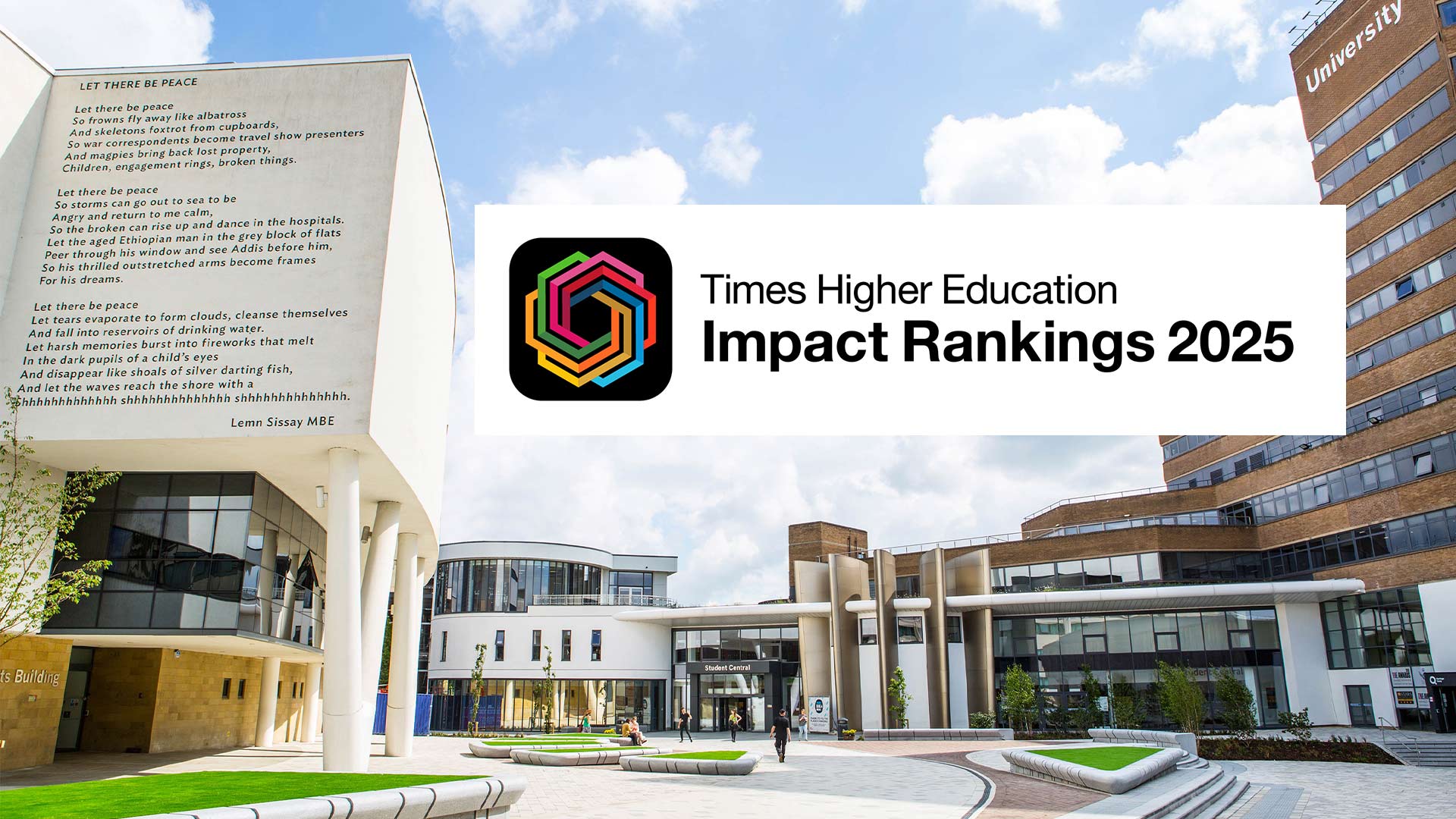 University of Huddersfield campus with logo for THE Impact Rankings 2025