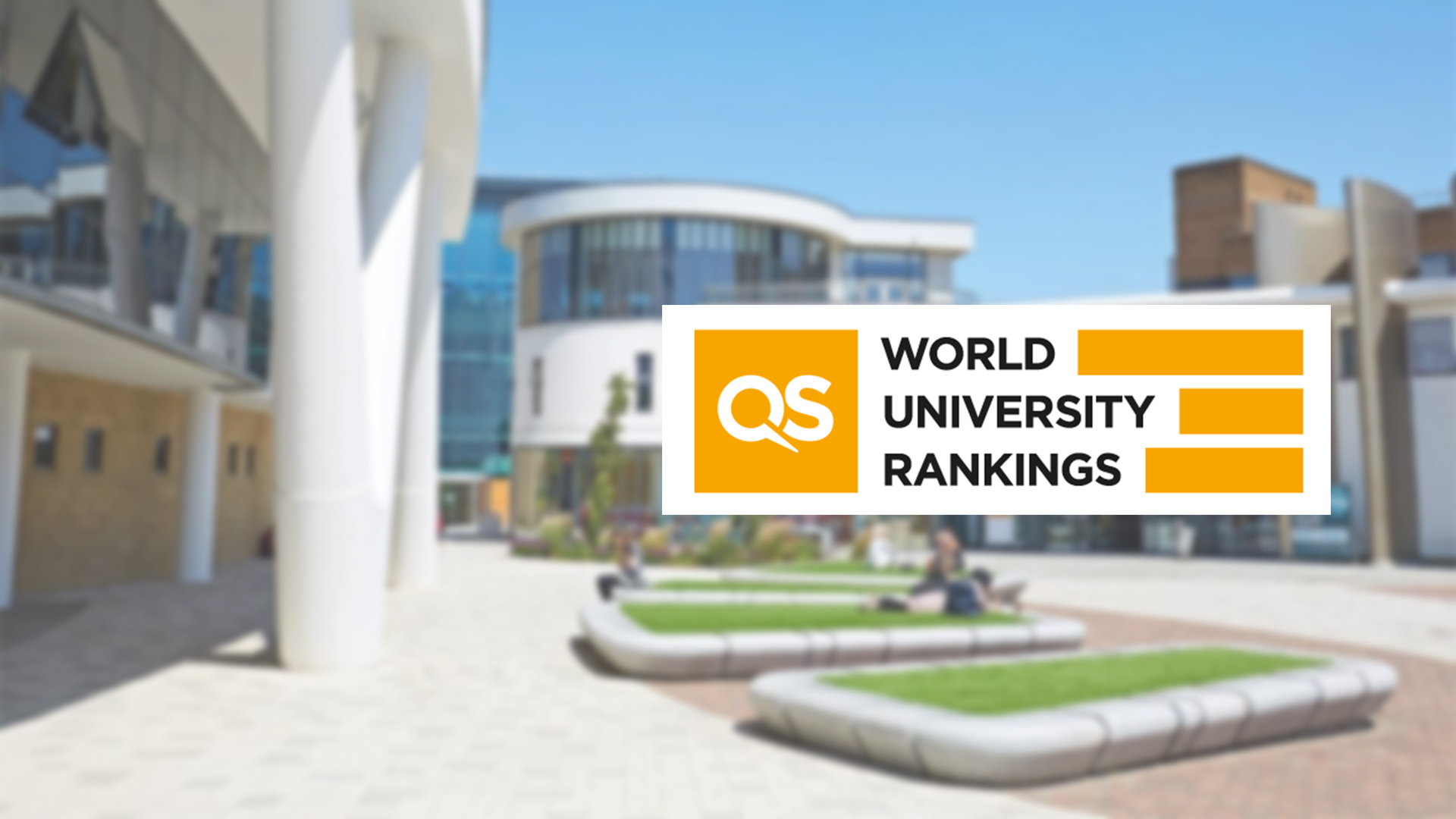 Student Plaza at the University of Huddersfield and logo for QS World University Rankings