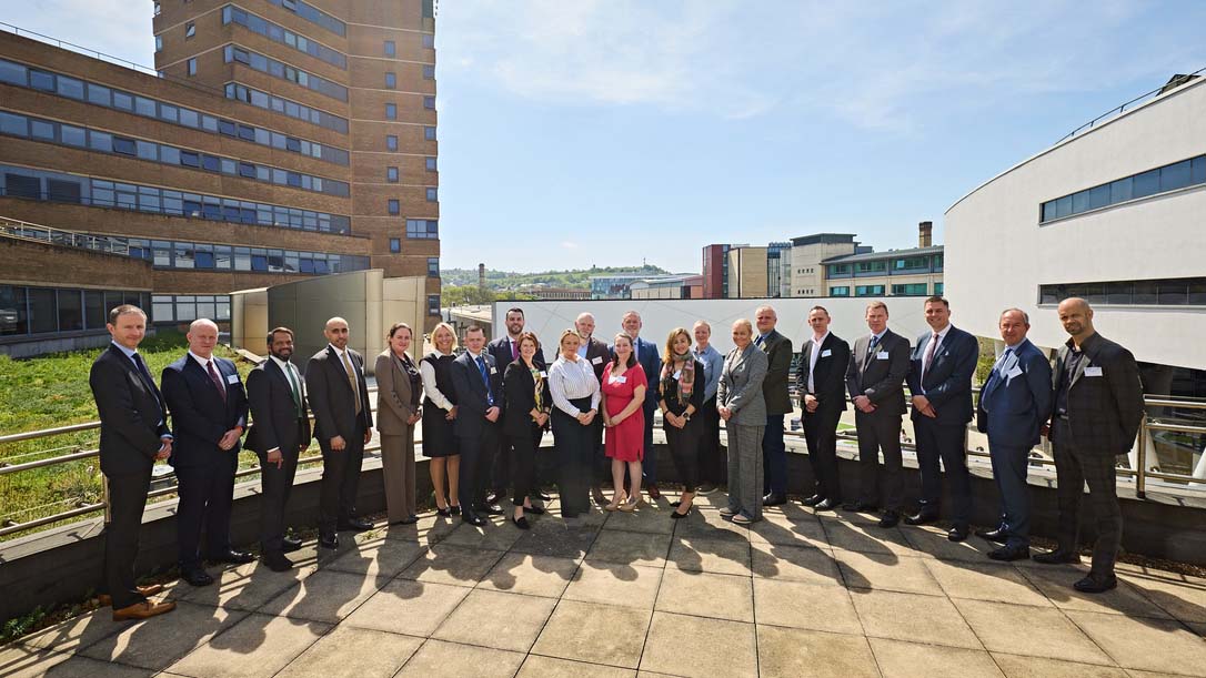 Conference delegates outside the University of Huddersfield