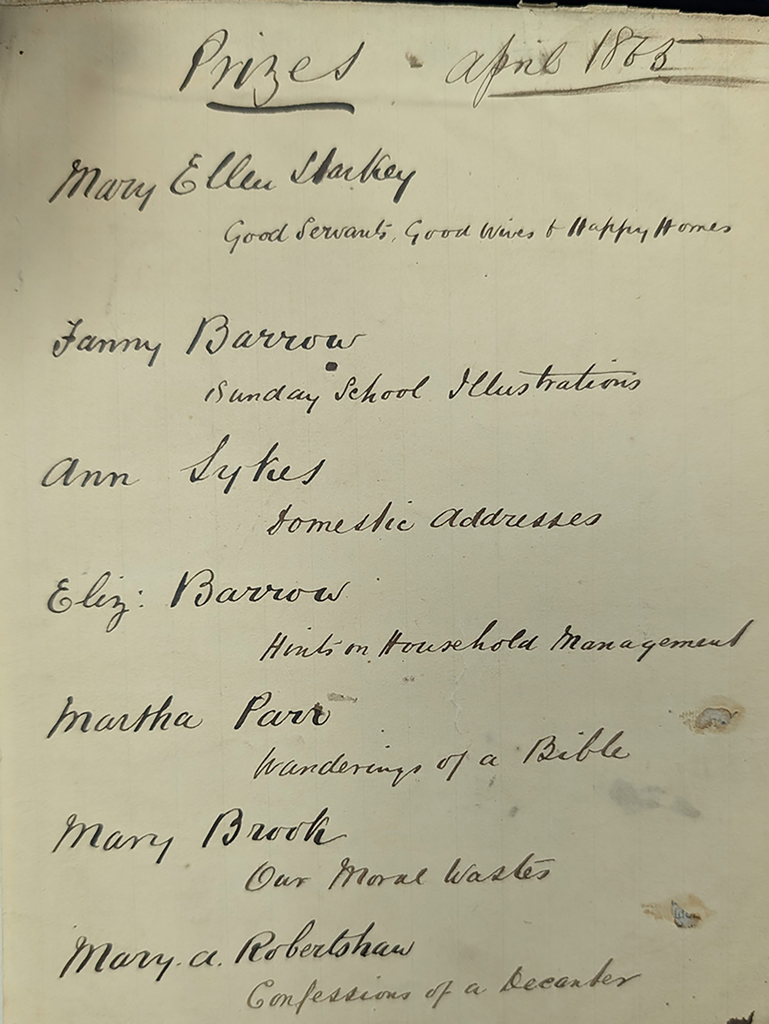 A list of prize winners on an archive document