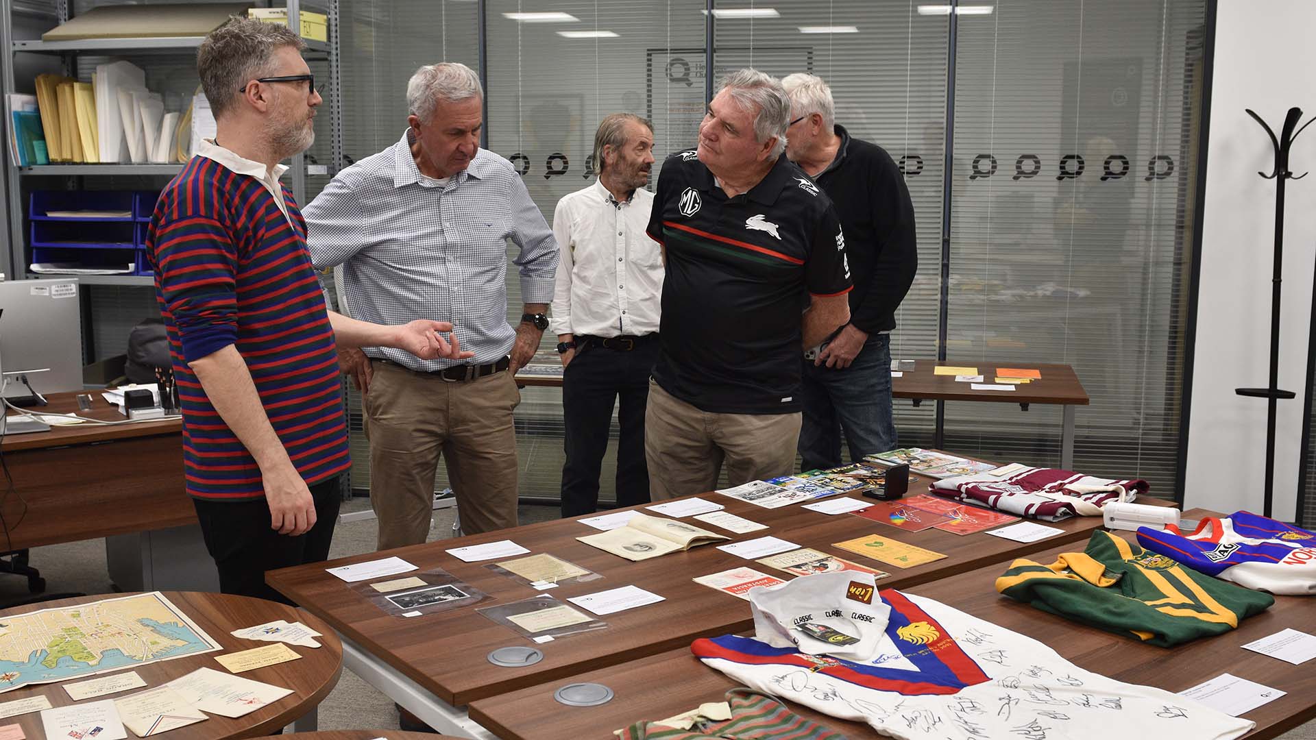 Australian rugby league fans look at memorabilia in Heritage Quay