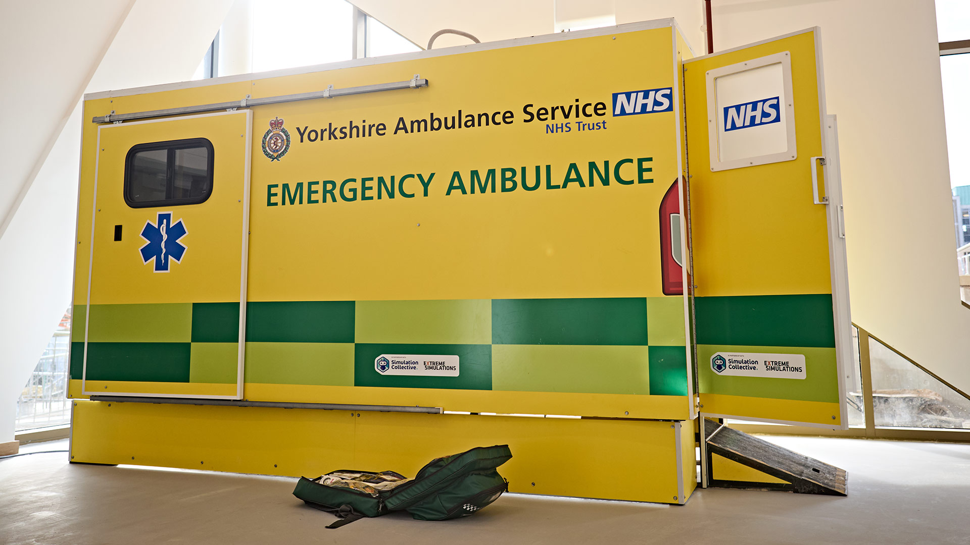 A mock ambulance used for training