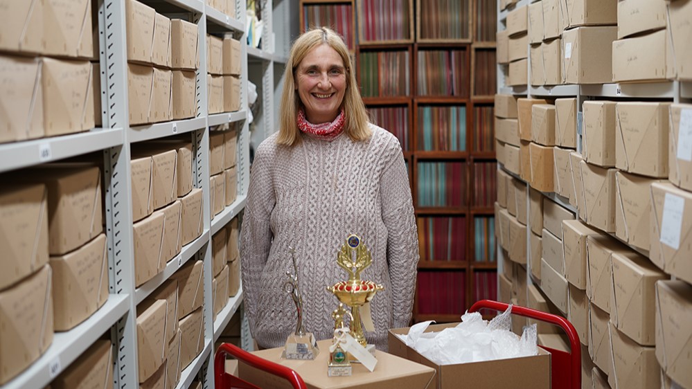 Julia Lee with rugby league memorabilia