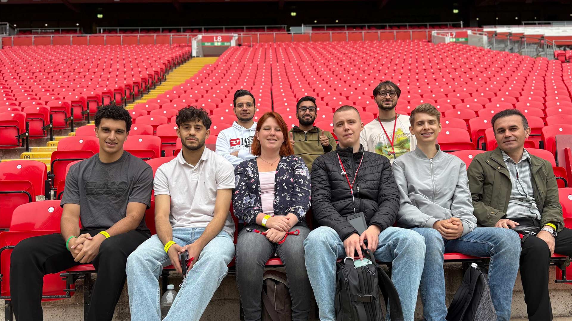 Exchange students at a Huddersfield Town match