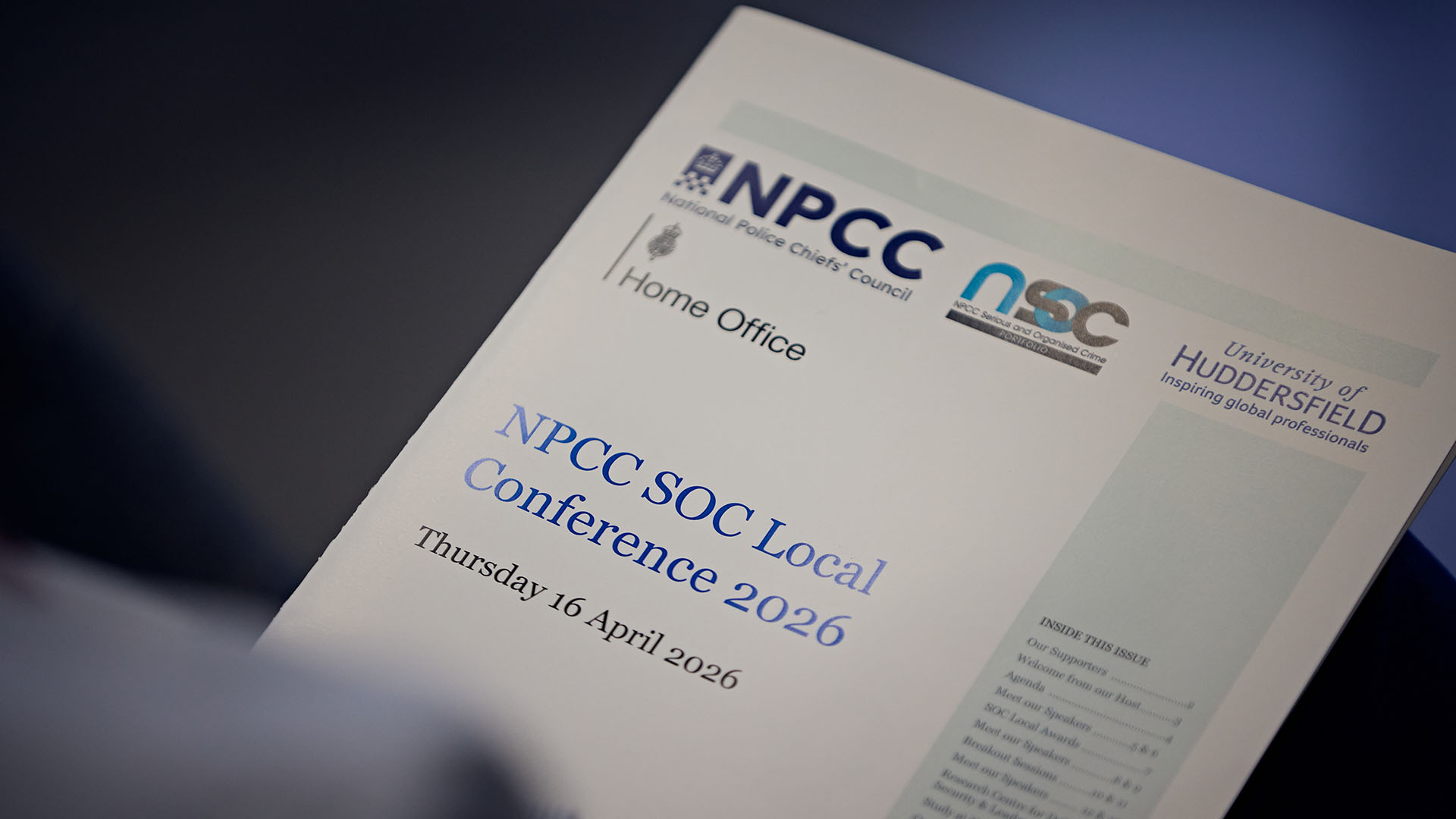 A conference brochure detailing the Serious and Organised crime conference agenda