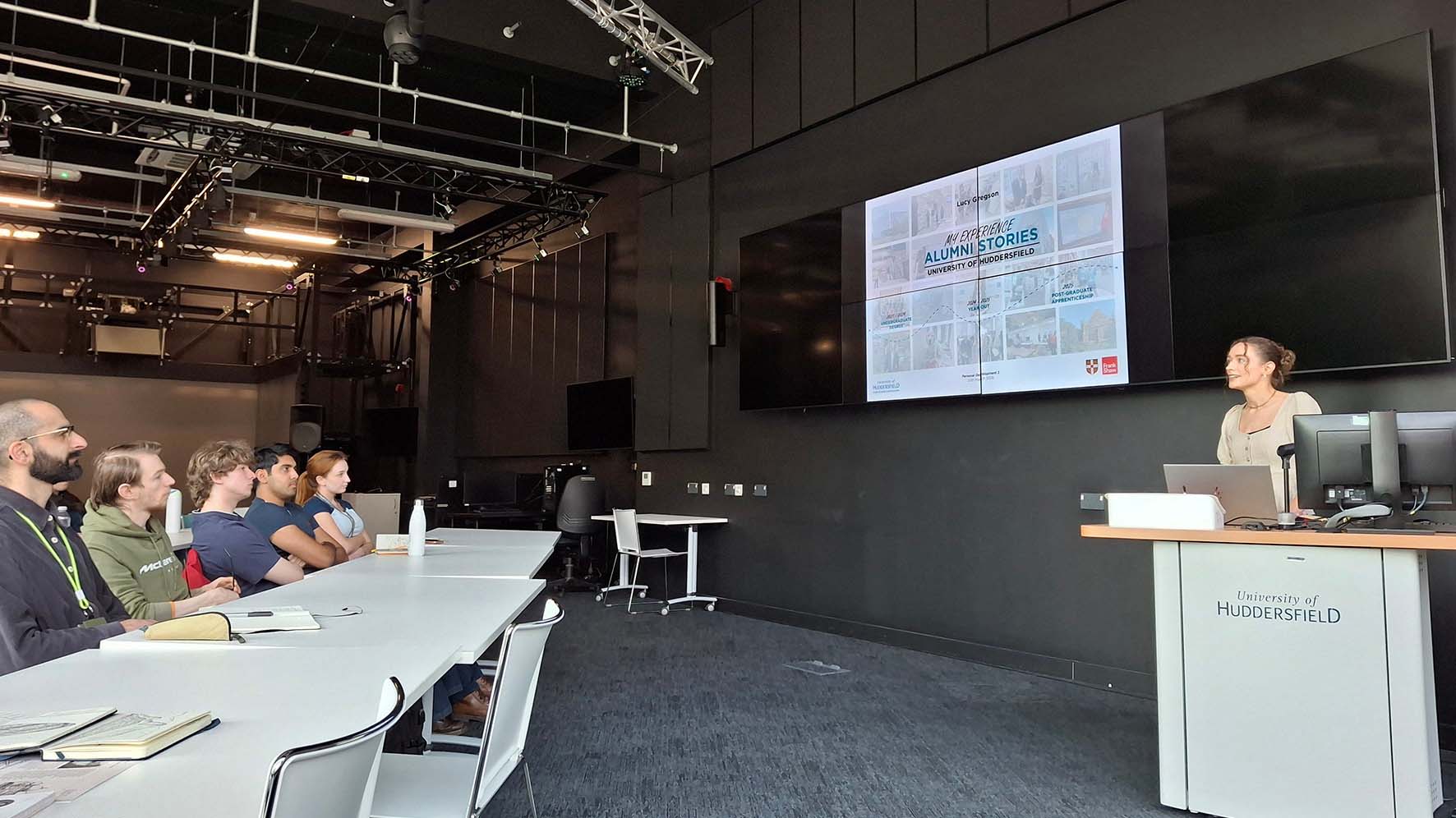 Lucy Gregson speaks to students