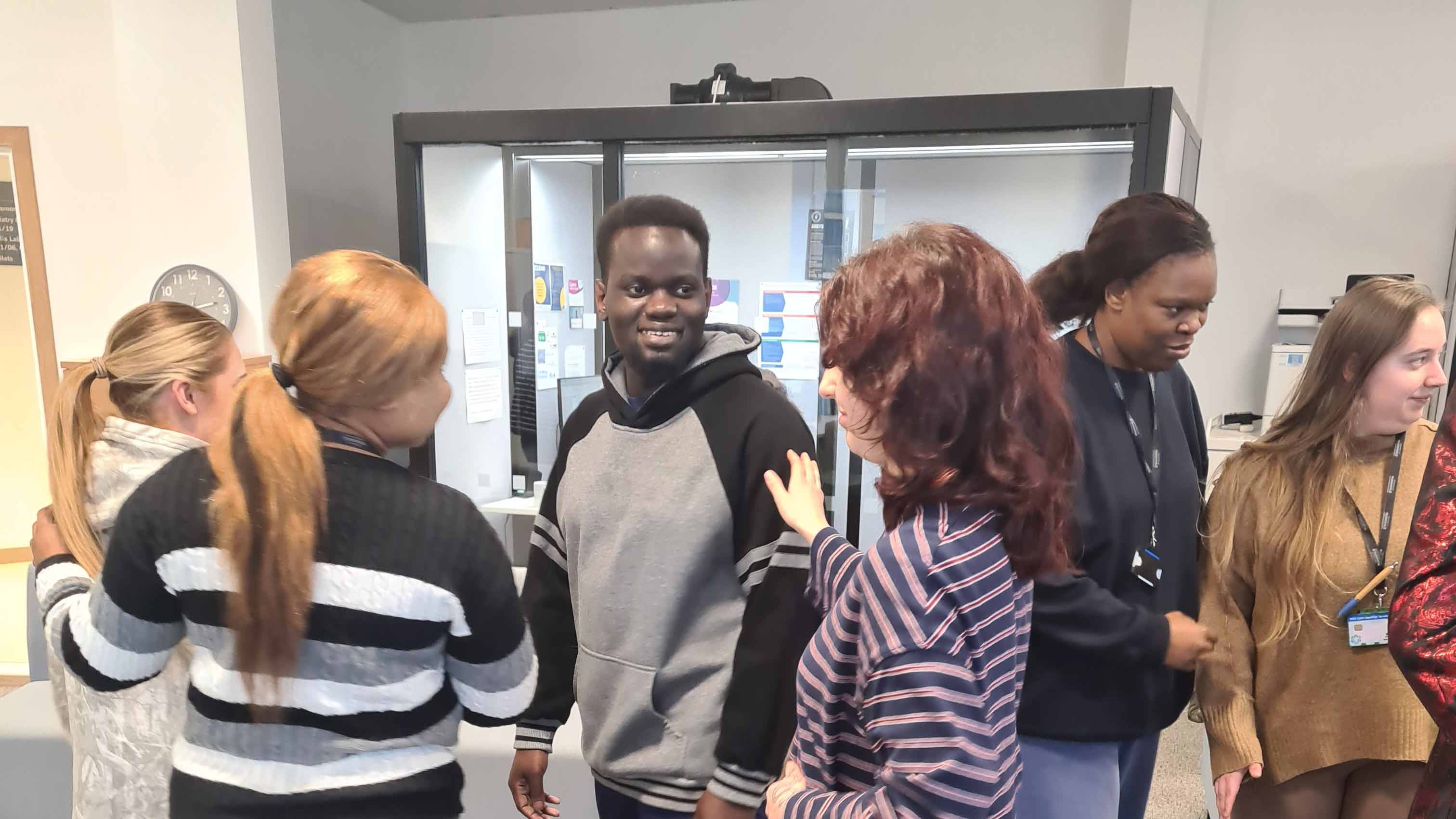 Nursing students perform a role-playing exercise