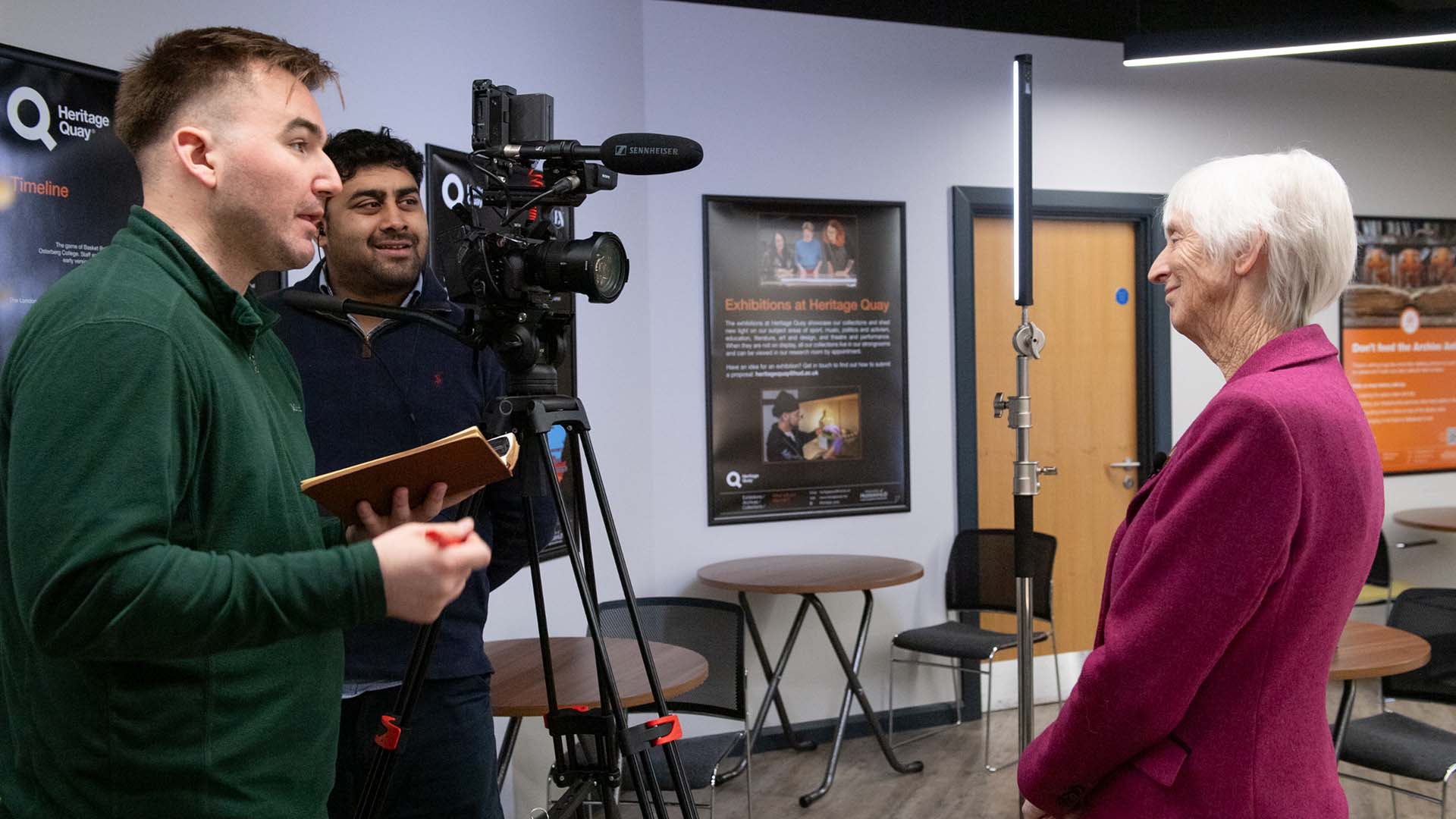 Baroness Sue Campbell speaks to a camera and interviewer