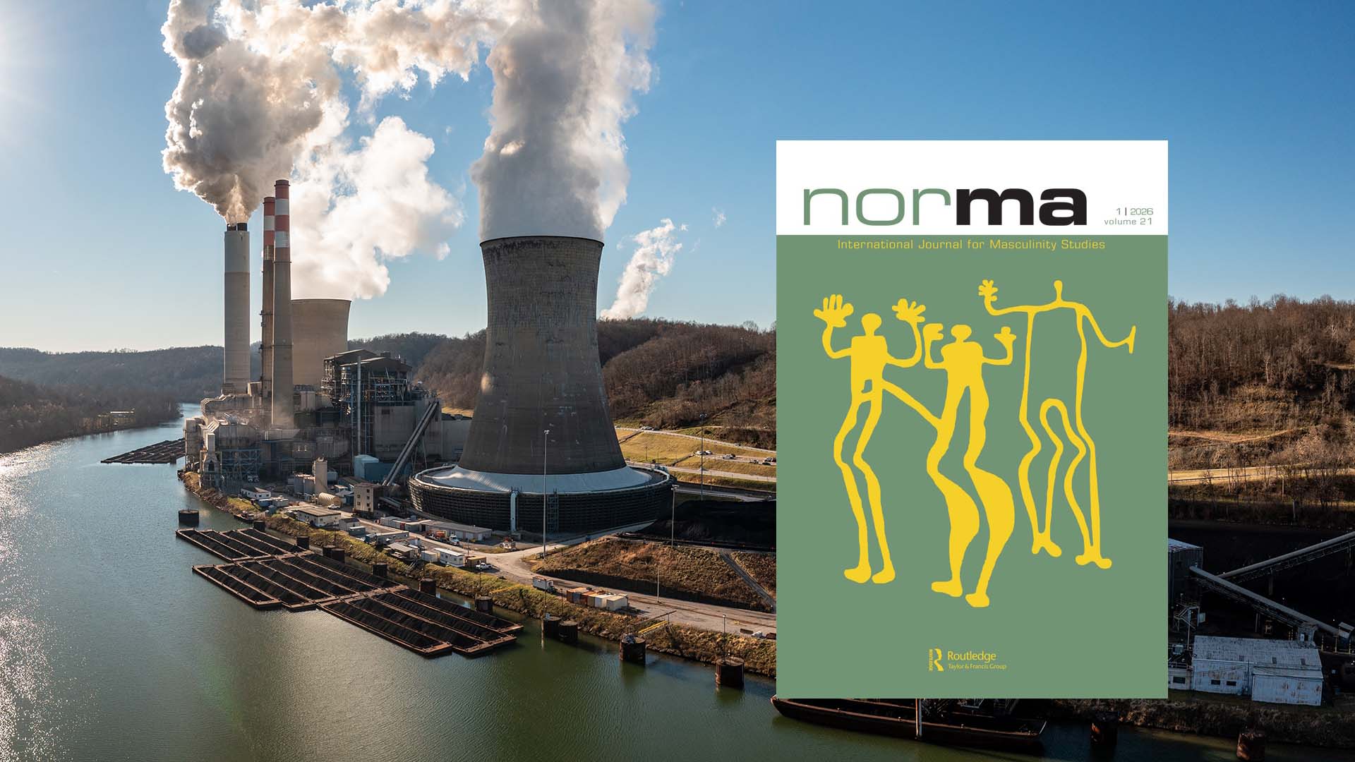 Apower station belching out fumes with a journal front cover overlaid on the photo