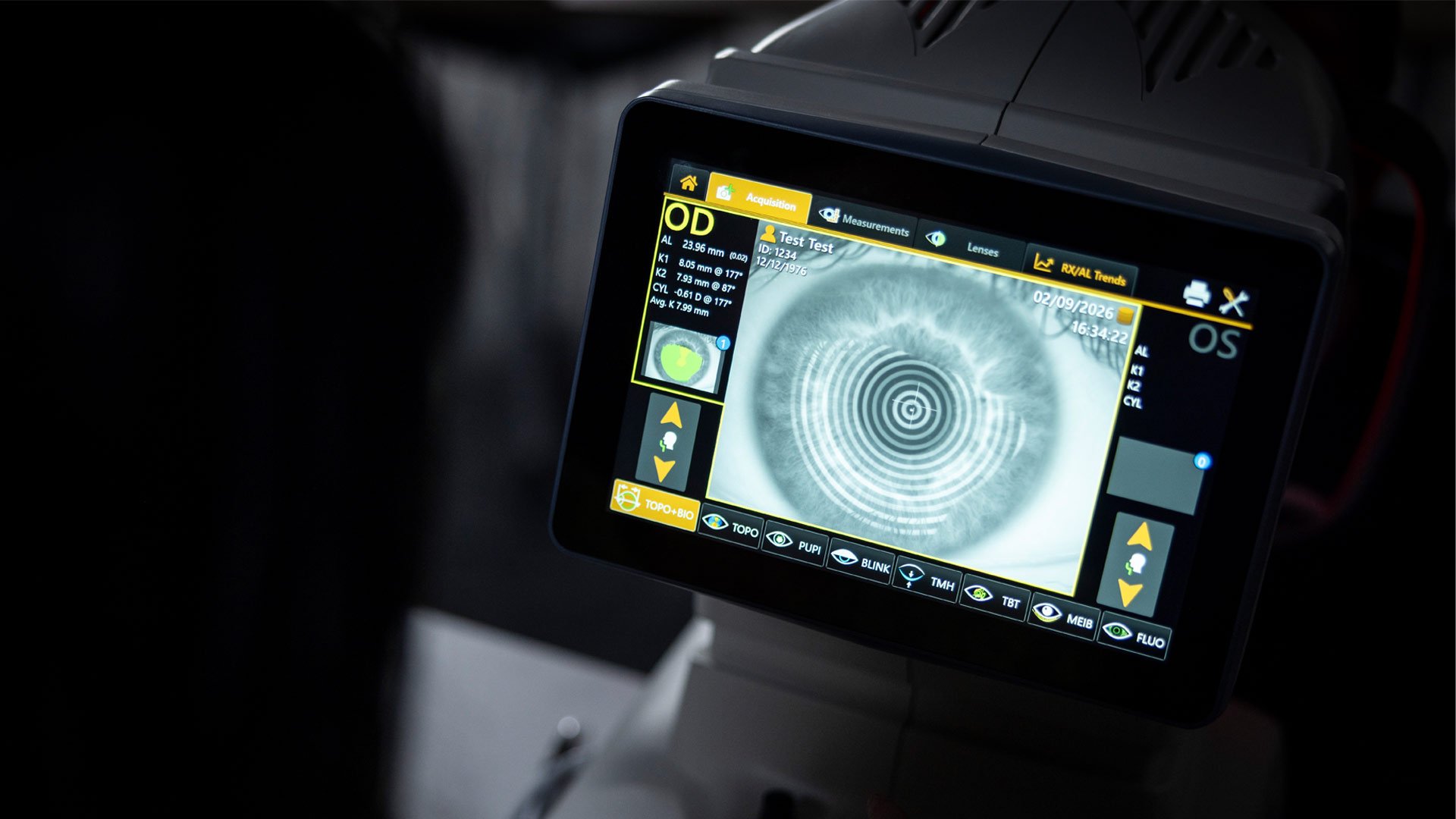 Screen showing details of eye test for learning and analysis