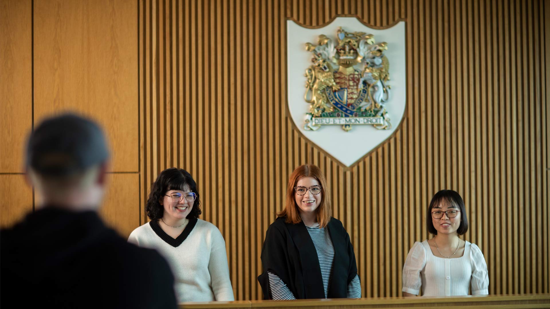 Students completing course projects in our courtroom on campus