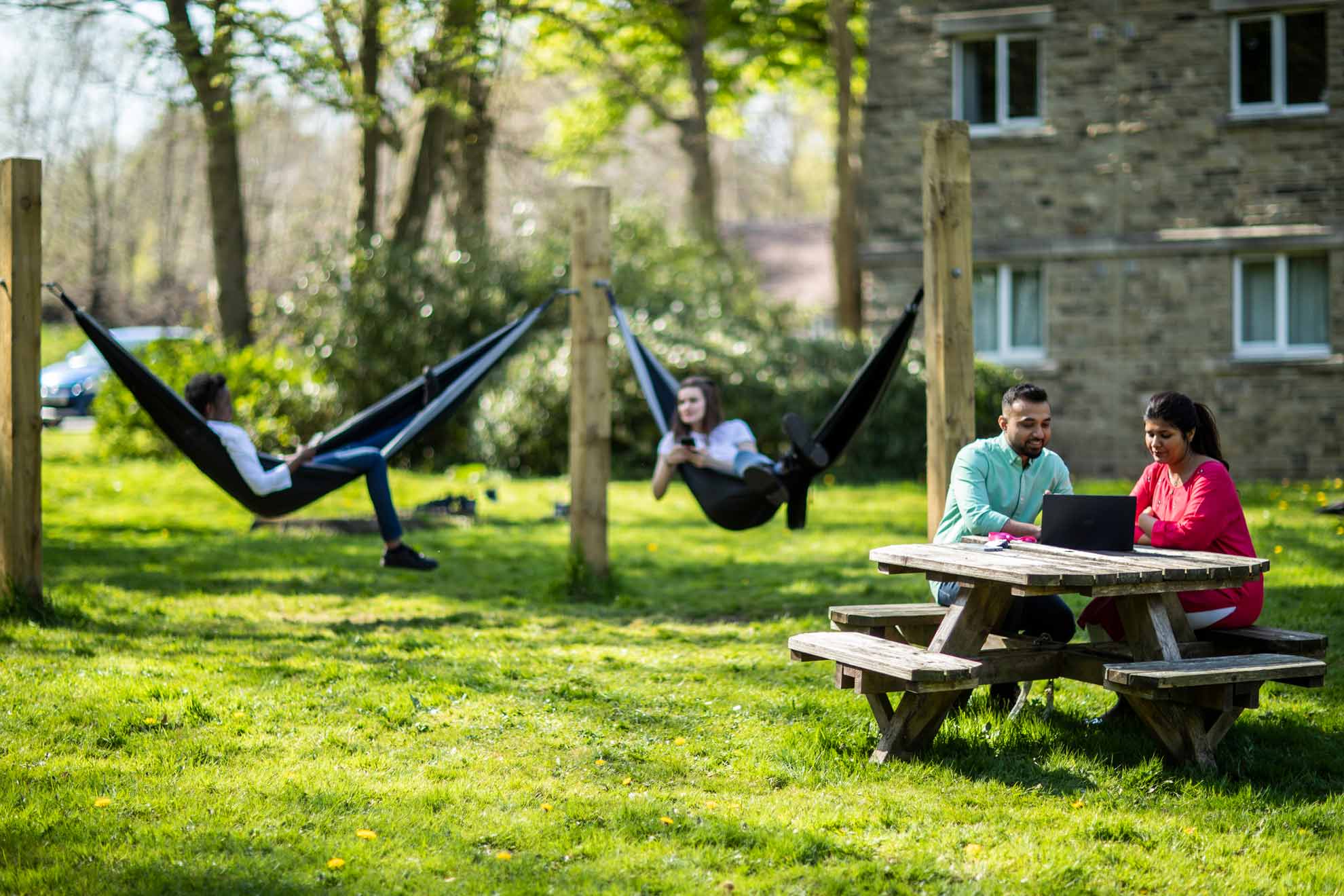 students outside studying