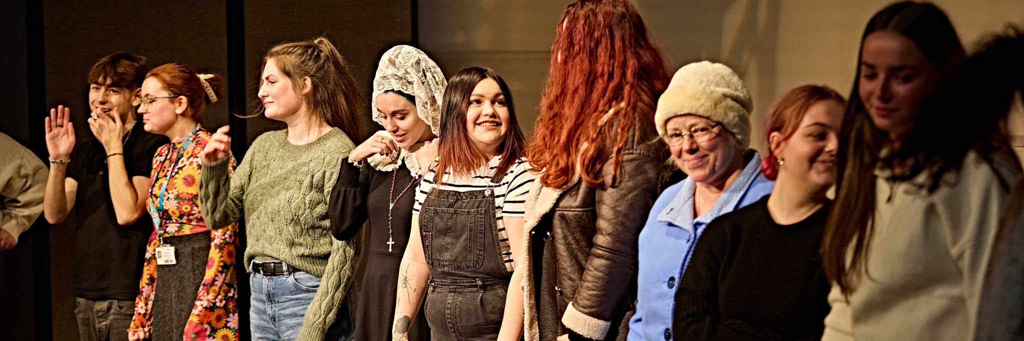 Drama students waiting in a line