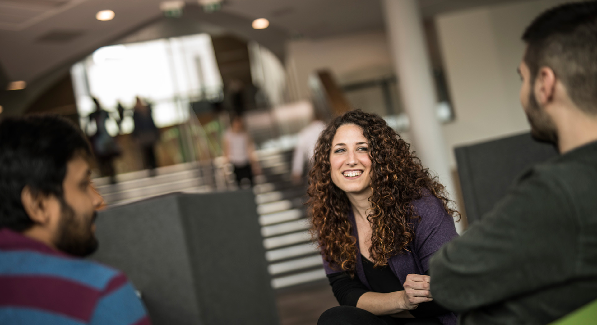 Students chatting in the Oastler Building 
