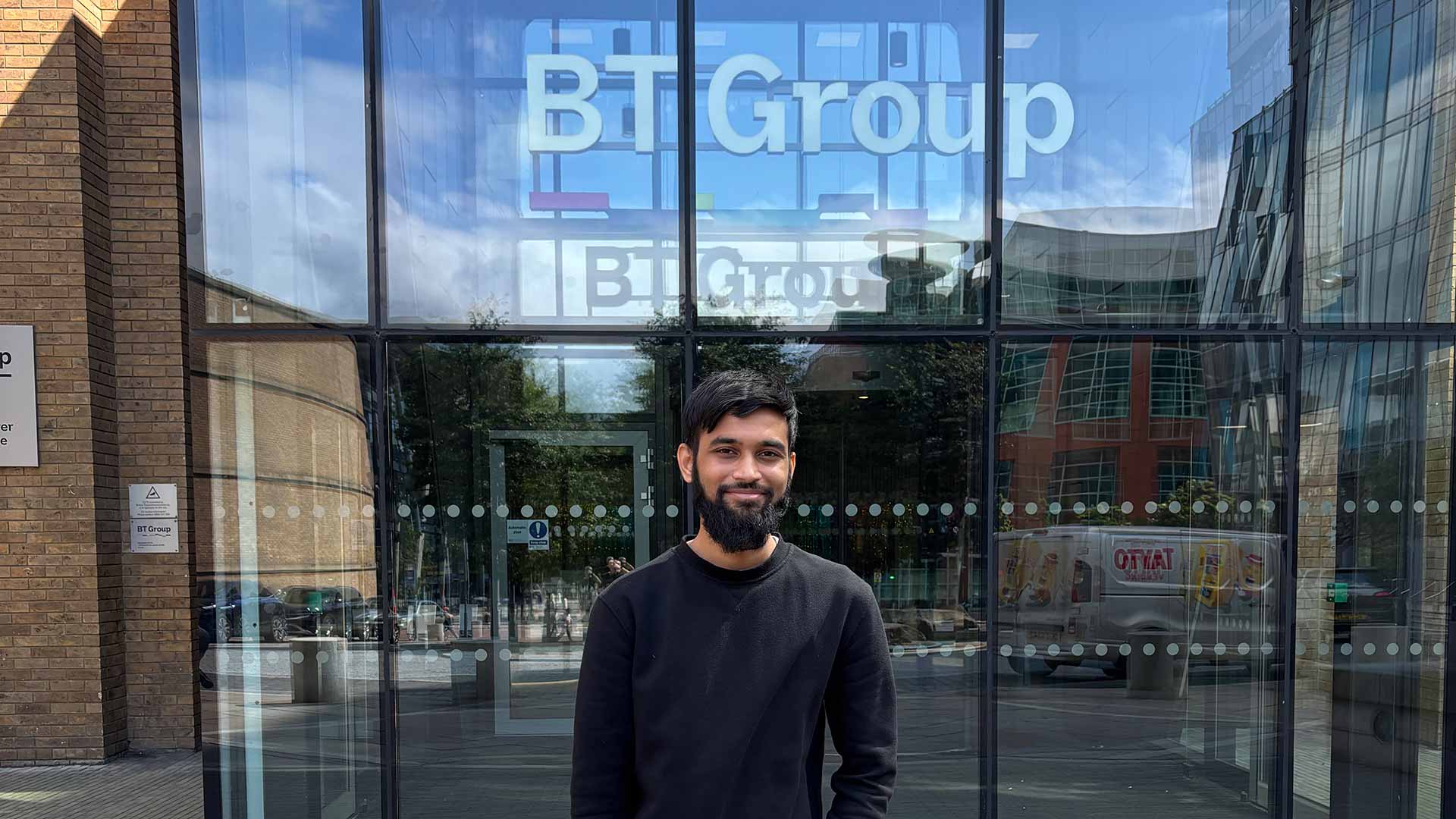 Ali stood outside the BT Group building.