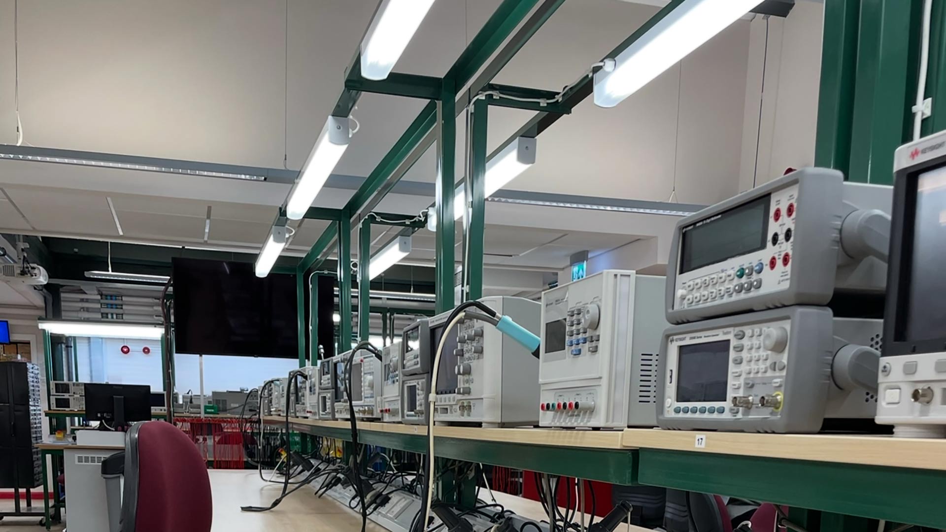 An electronics lab in the Spark Jones building on campus.