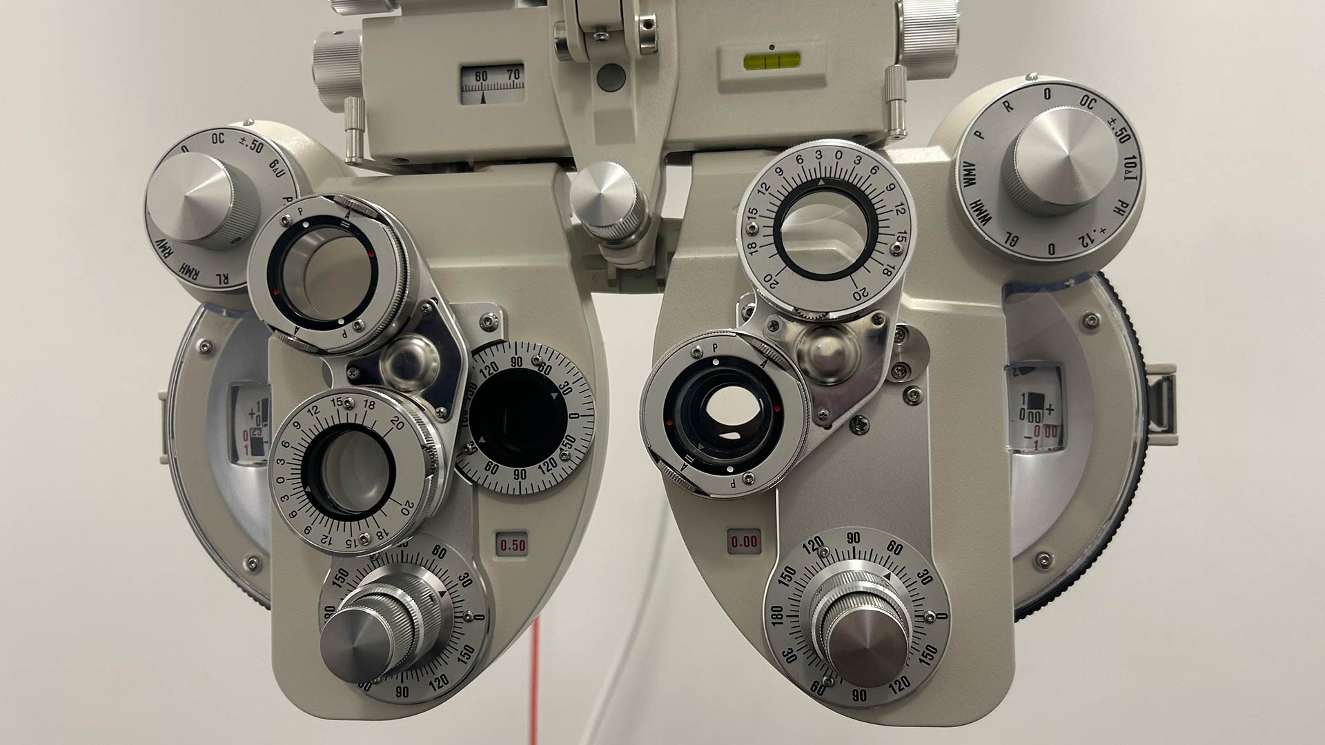 A phoropter device, used to measure a patient's eye prescription.