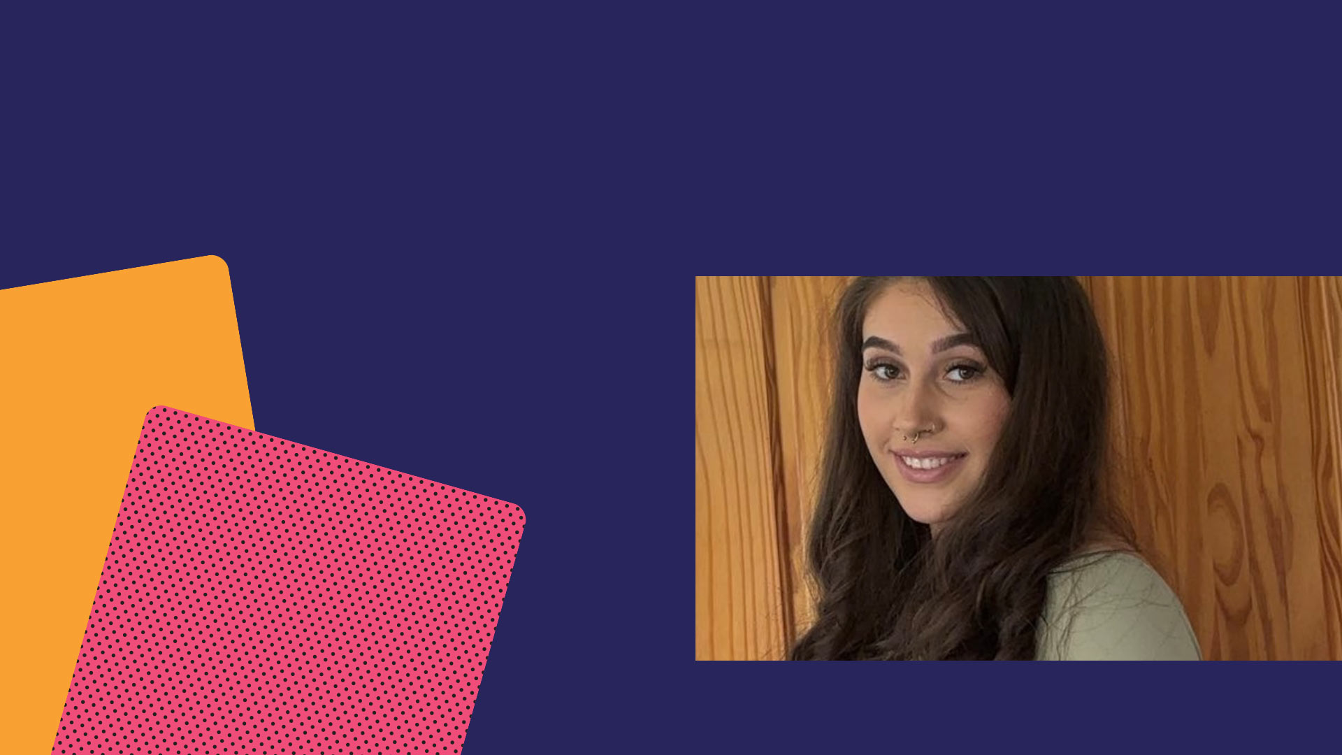 A colourful web page header, with a photo of student, Tayler.