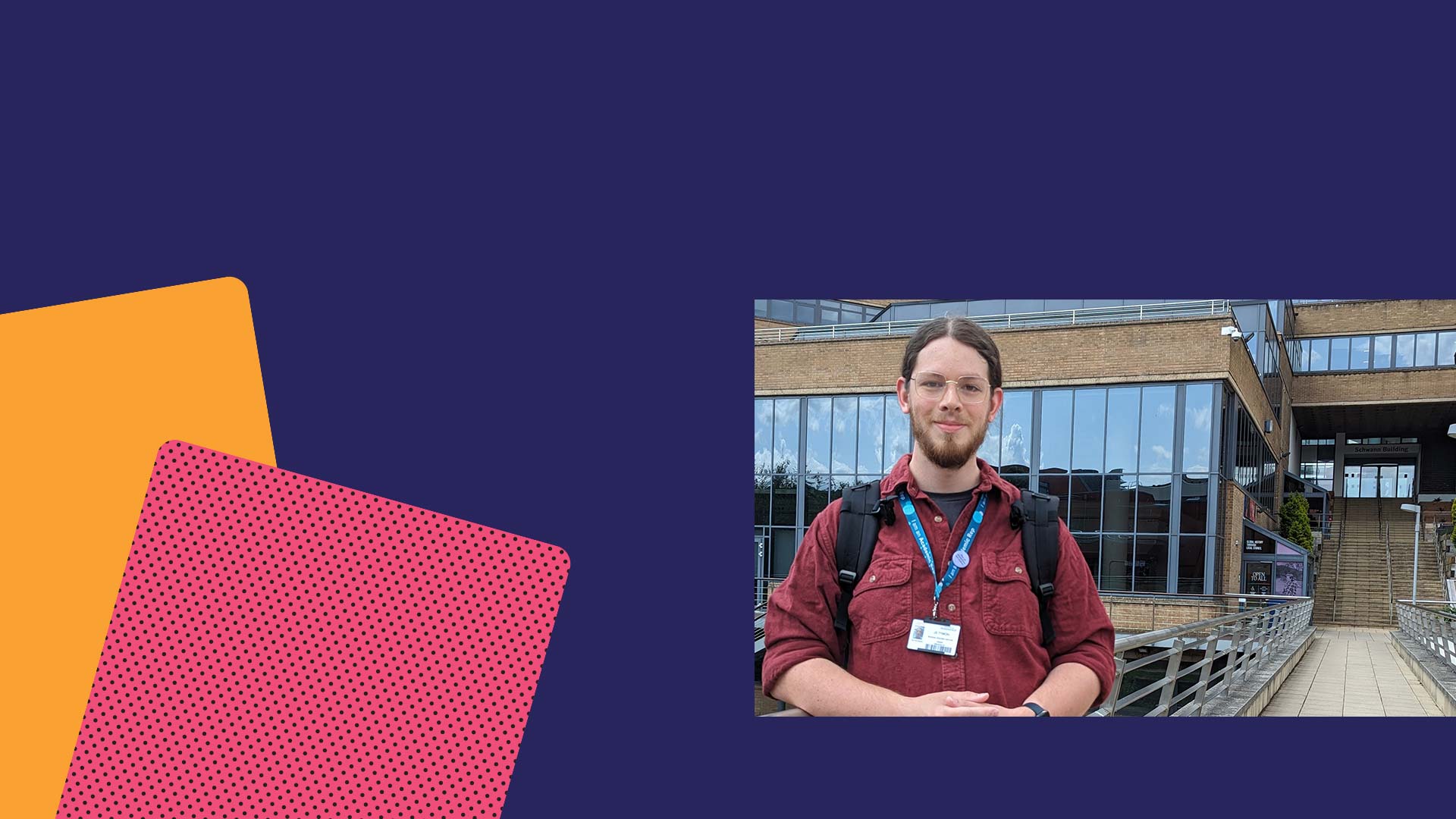 A colourful web page header, with a photo of student Joe Tymon.