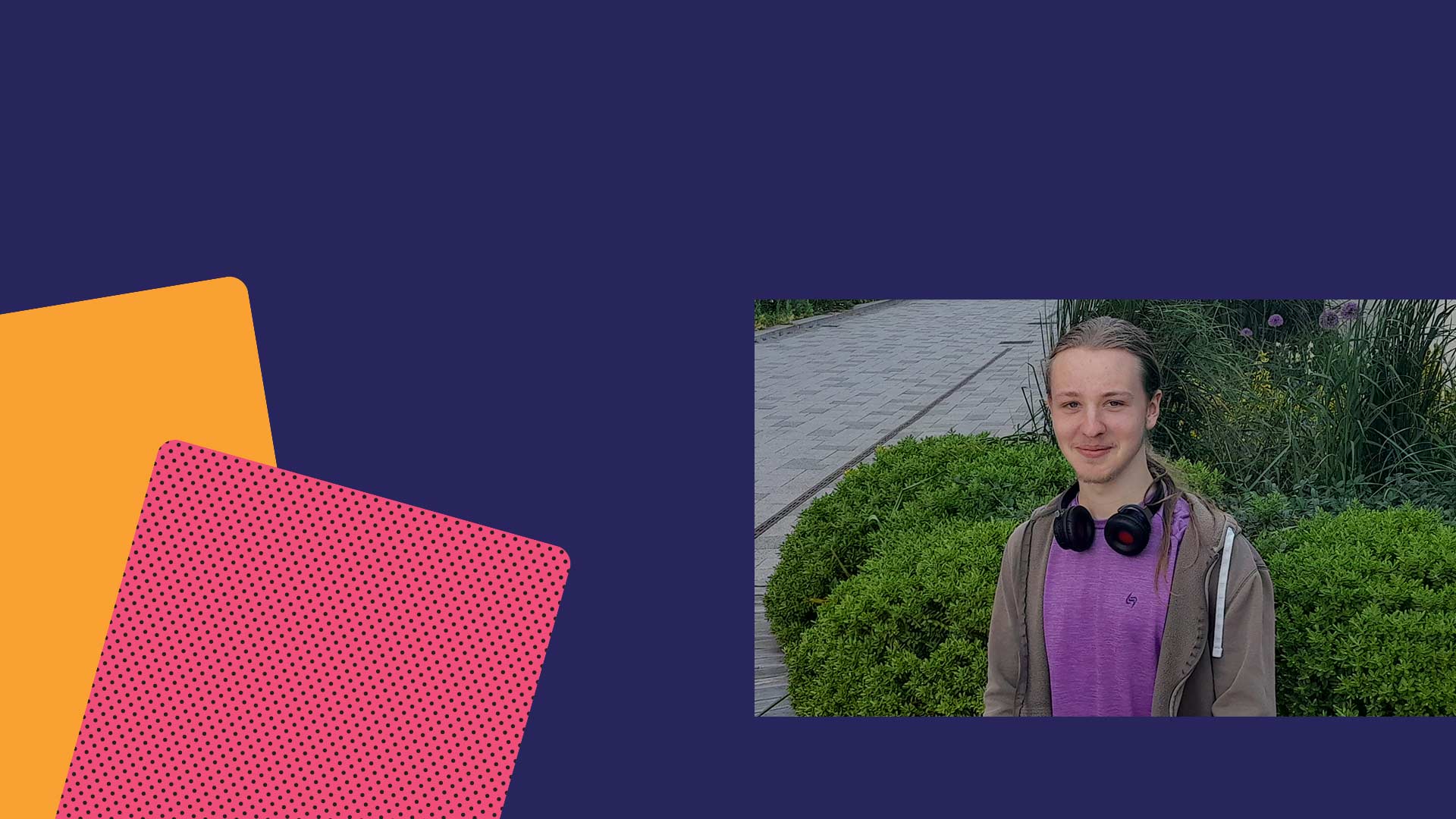 A colourful web page header, with a headshot of Nathan on the right-hand side.