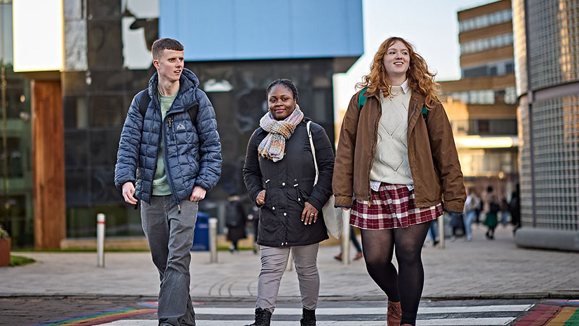 Students walking on campus.