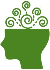 A green cartoon side profile with green swirls coming out of the head
