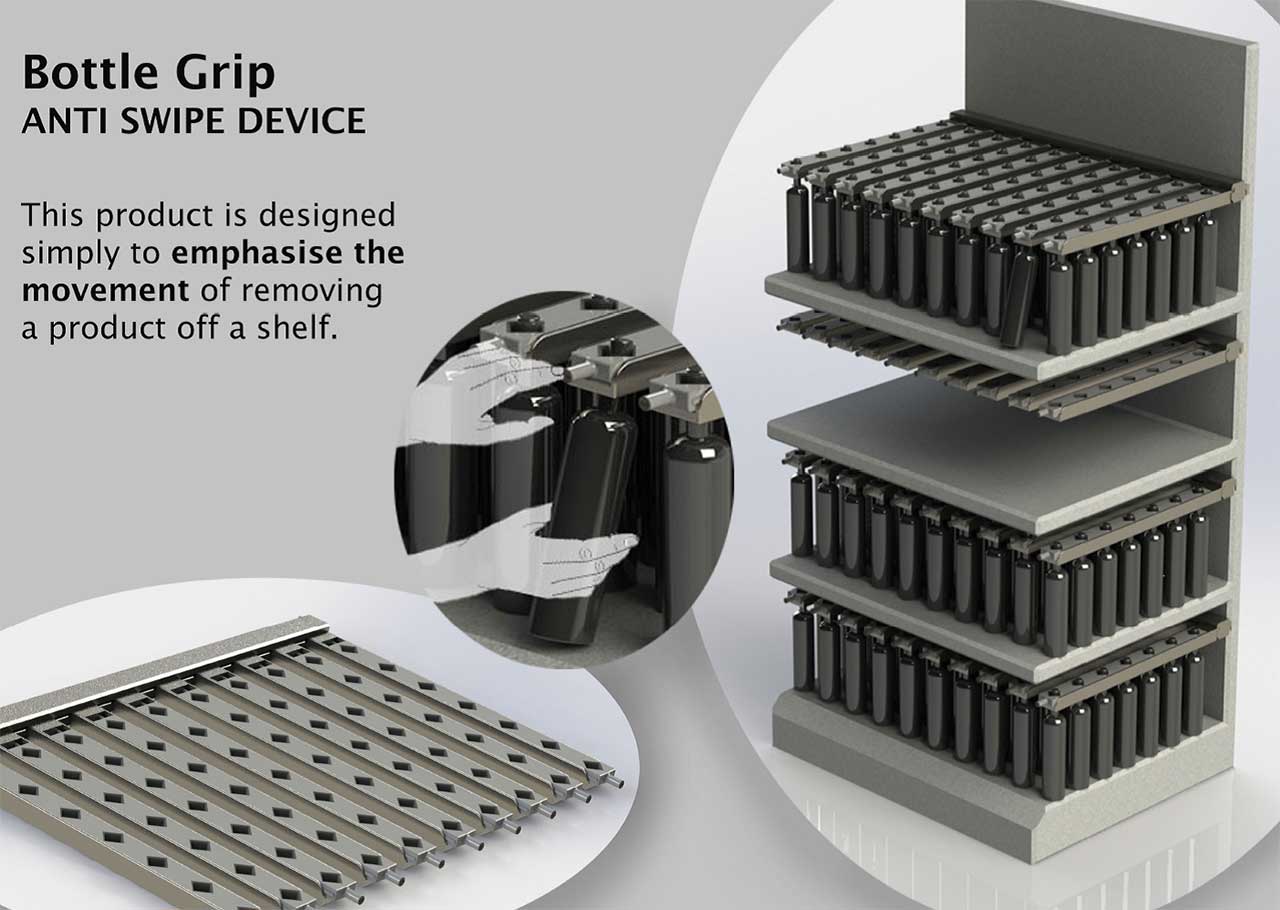 Graphic showing a shelf design to stop shoplifting