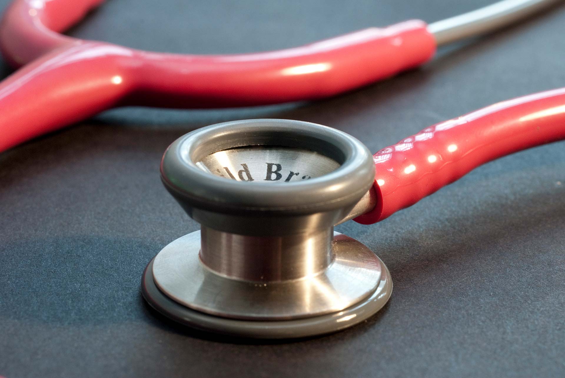 Close up of a red stethoscope